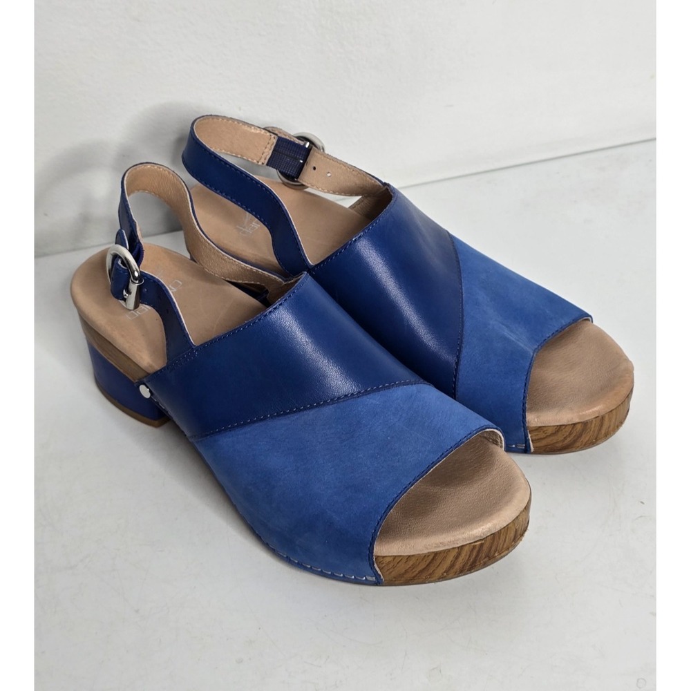 Dansko Womens 7.5 8 Madalyn Cobalt Blue Leather Slingback Clogs Sandals EU 38
